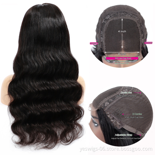 1b Natural Color Pre Plucked Human Hair Lace Closure Front Wig 100% Unprocessed Virgin Lace Closure Brazilian Wigs Body Wave